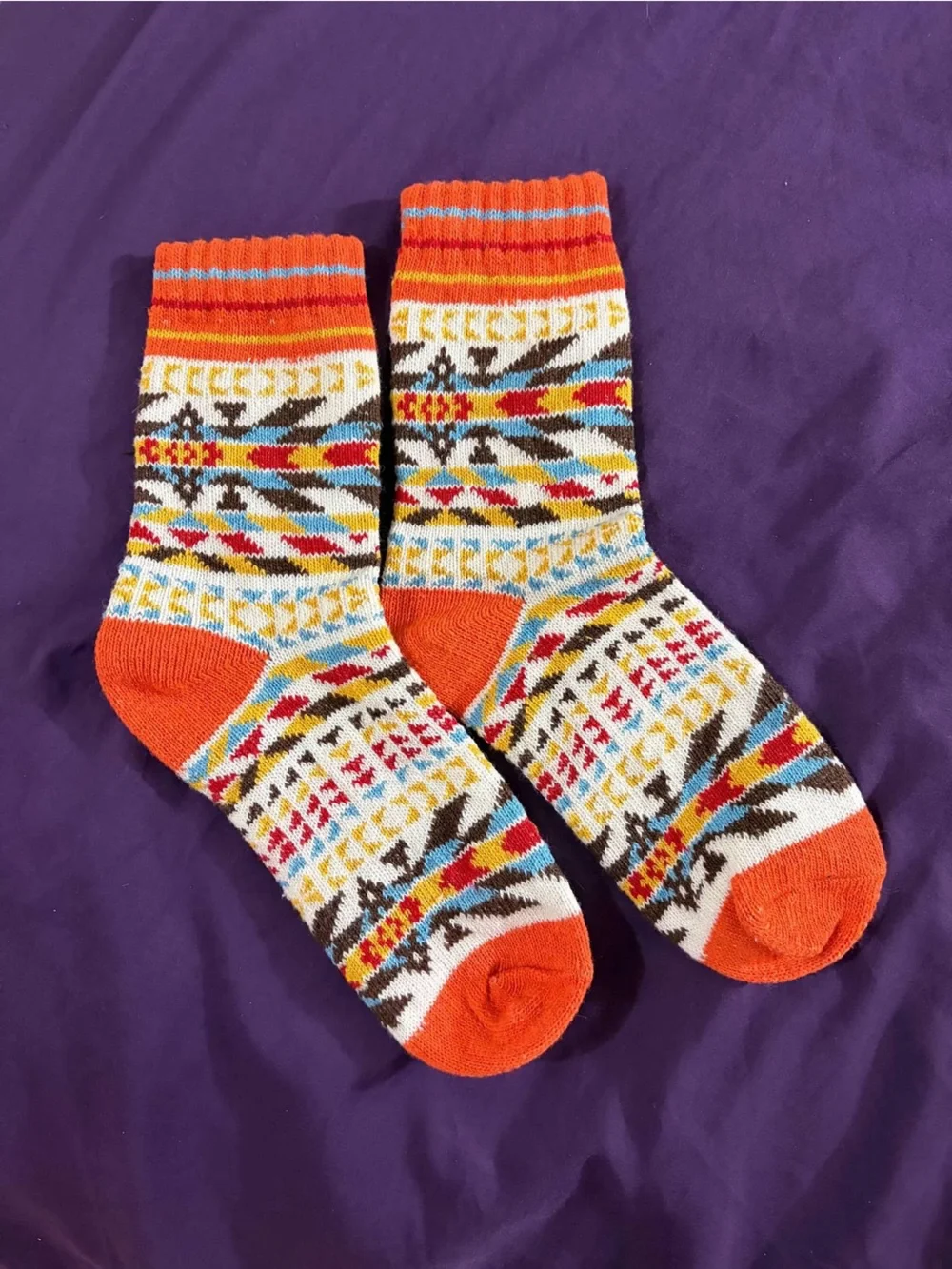 Colorful Southwestern Aztec Geometric Crew Socks Orange Multicolor